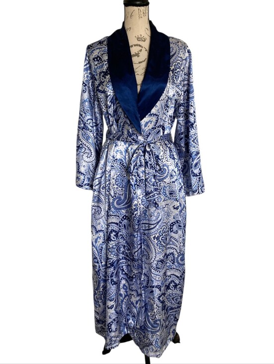 Jones New York Other - Jones New York Floral Paisley Long Satin Robe Blue S Belted Bride Classic
